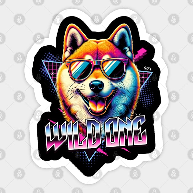 Wild One Shiba Inu Dog Sticker by Miami Neon Designs